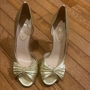 SJP by Sarah Jessica Parker Metallic Gold Peep-Toe Heels (Original $155)